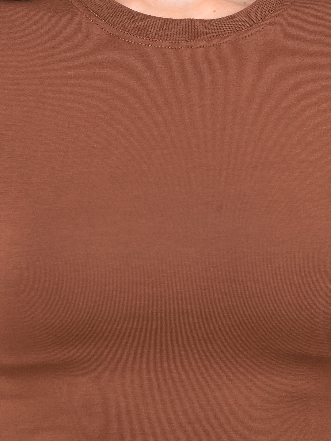 Solid Brown Slim Fit Crop Top - Image 6