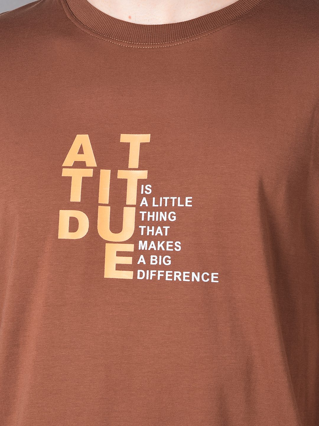Brown Attitude Printed Cotton T-Shirt - Image 5