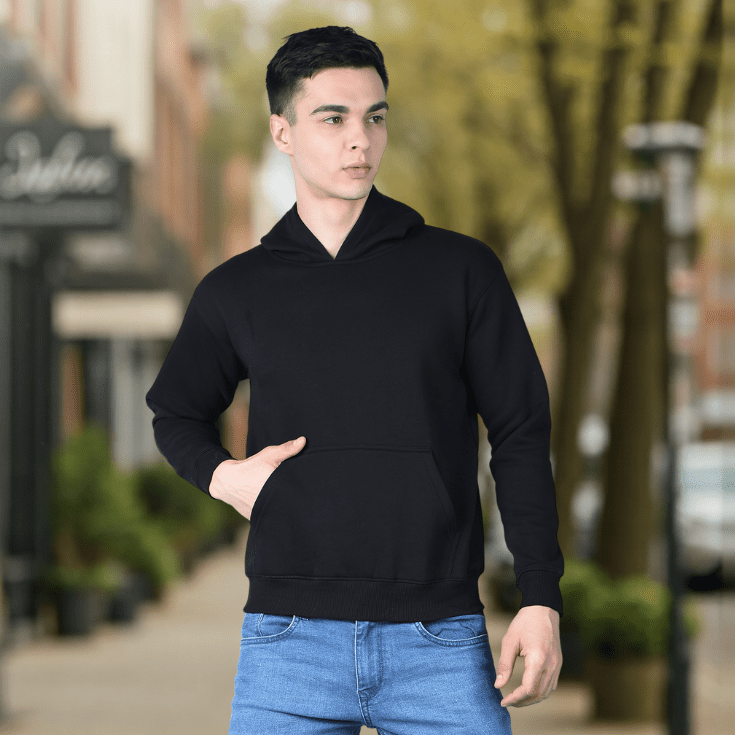 Solid Black Pullover Hoodie