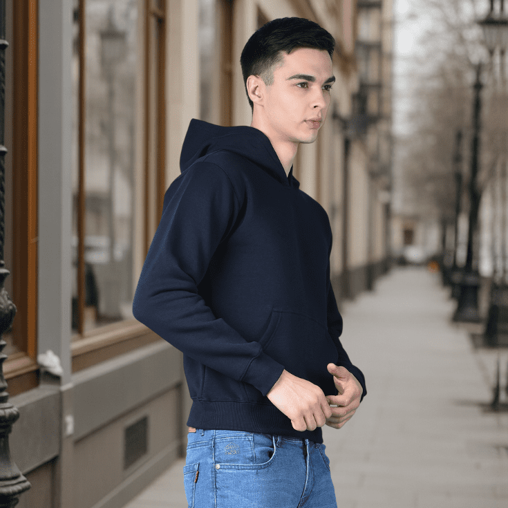 Solid Navy Blue Pullover Hoodie - Image 2