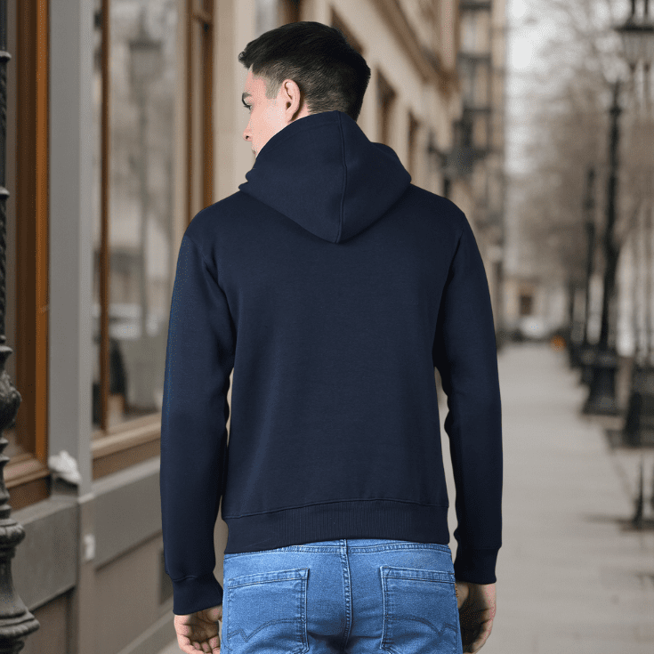 Solid Navy Blue Pullover Hoodie - Image 5