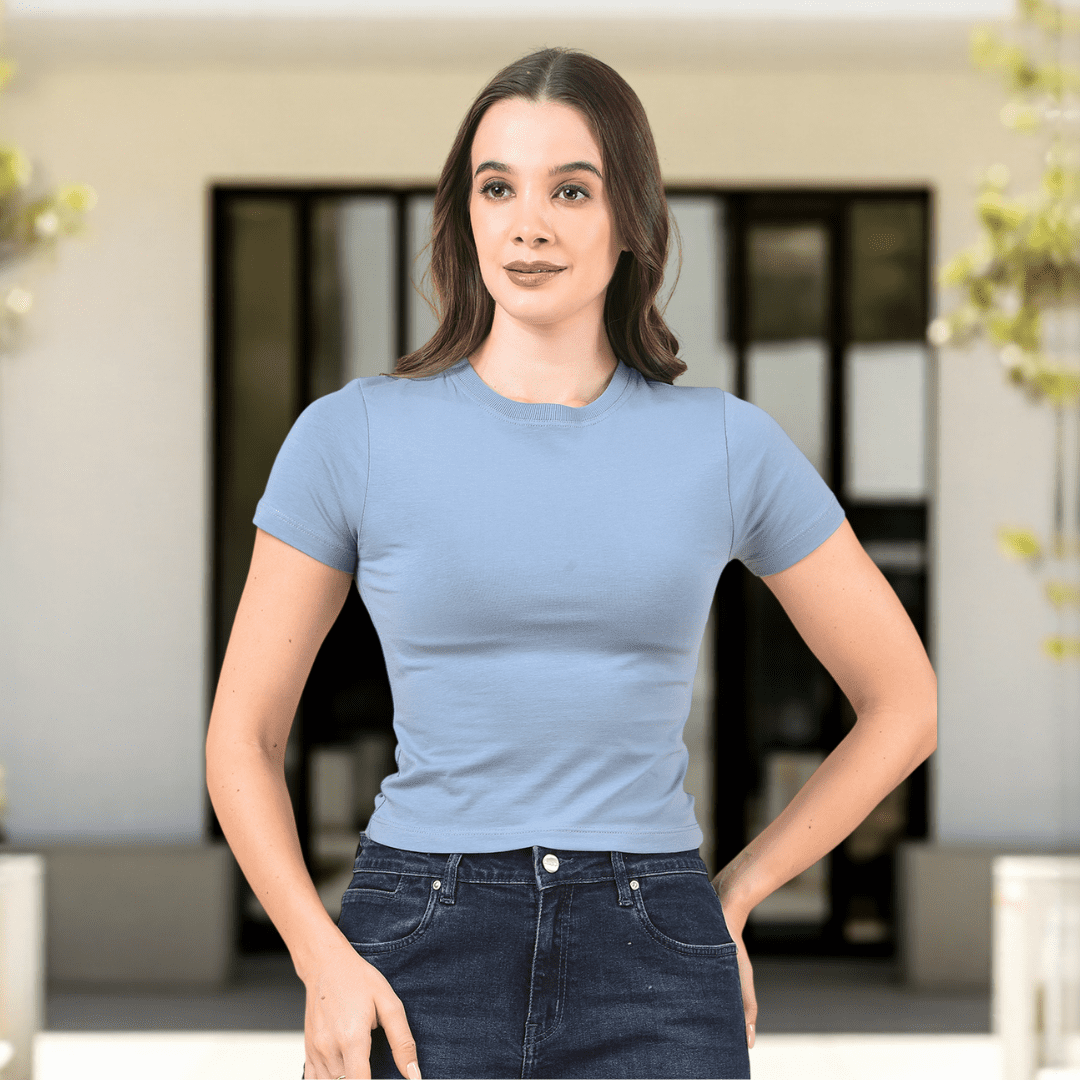 Solid Smoke Grey Slim Fit Crop Top - Image 4