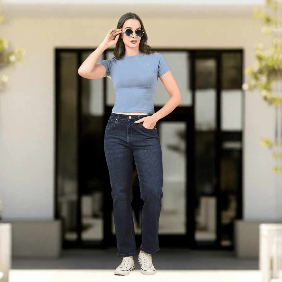 Solid Smoke Grey Slim Fit Crop Top - Image 2