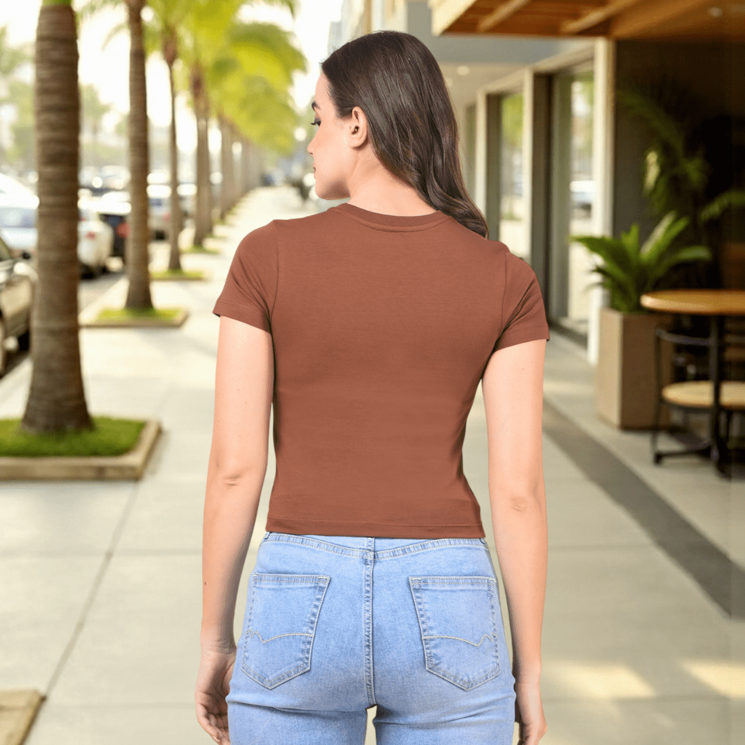 Solid Brown Slim Fit Crop Top - Image 5