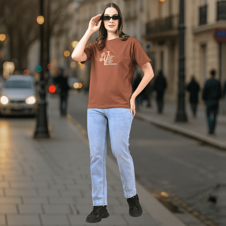 Brown Attitude Printed Cotton T-Shirt - Image 2