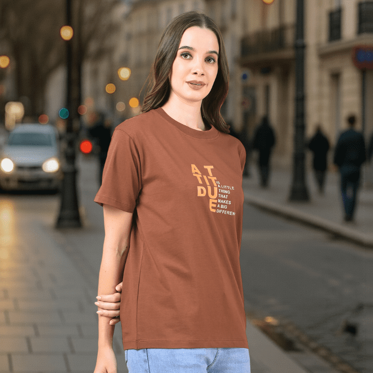 Brown Attitude Printed Cotton T-Shirt - Image 4