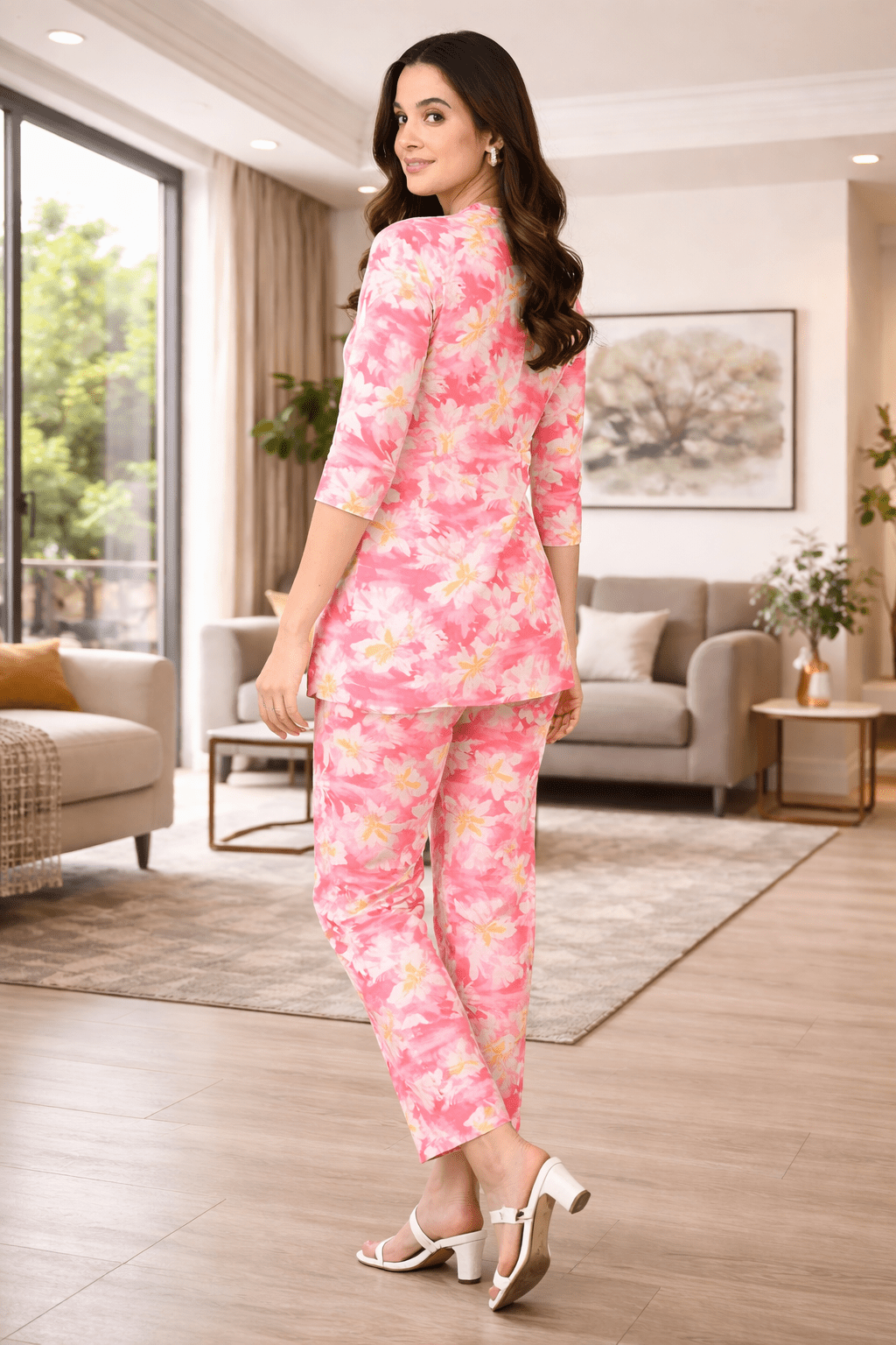Pink Floral Printed Coord Set - Image 4