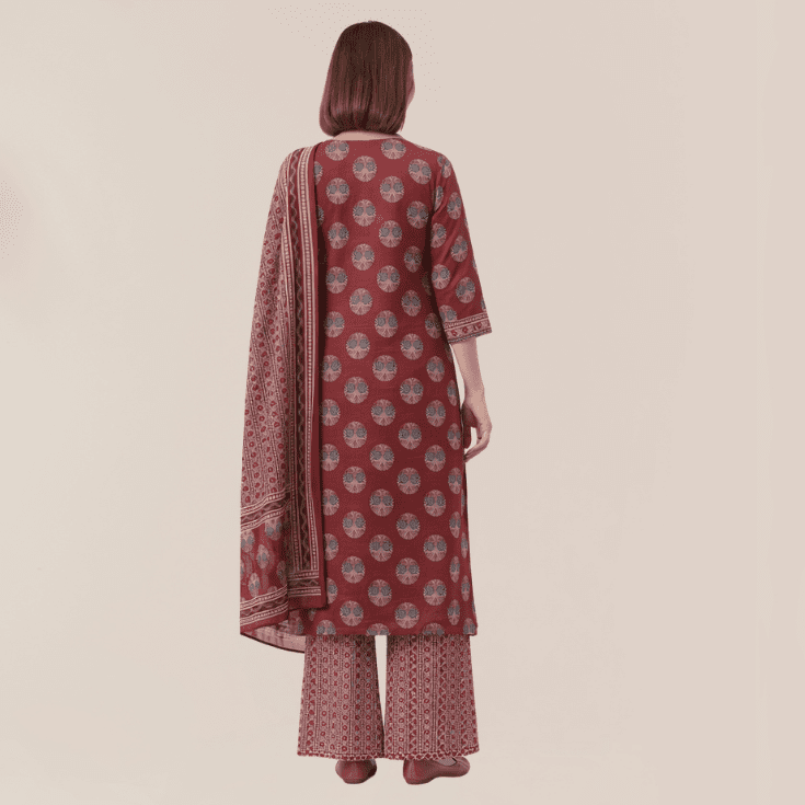 Maroon Printed Kurta Palazzo Set with Dupatta - Image 5