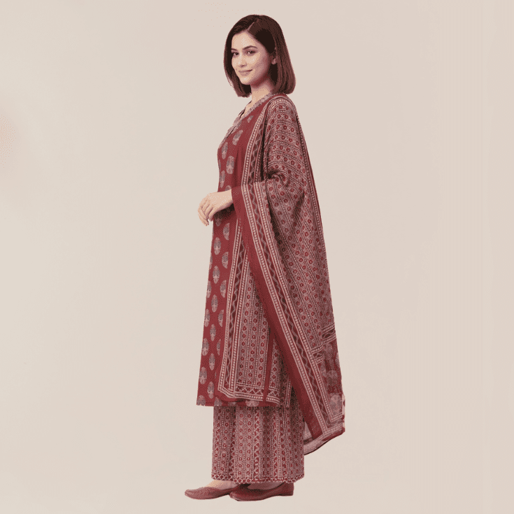 Maroon Printed Kurta Palazzo Set with Dupatta - Image 6