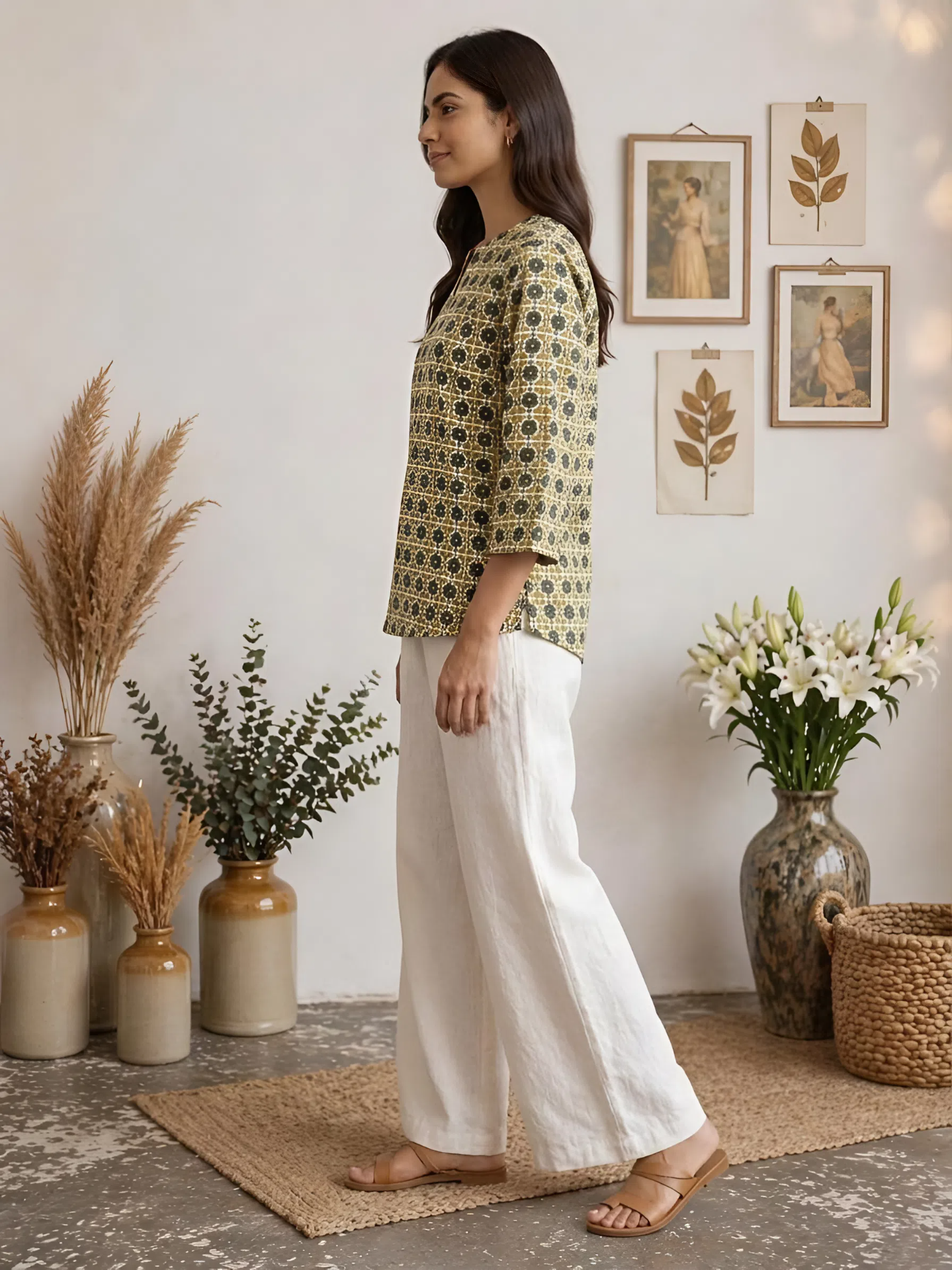 Mustard Printed Cotton Kurti - Image 3