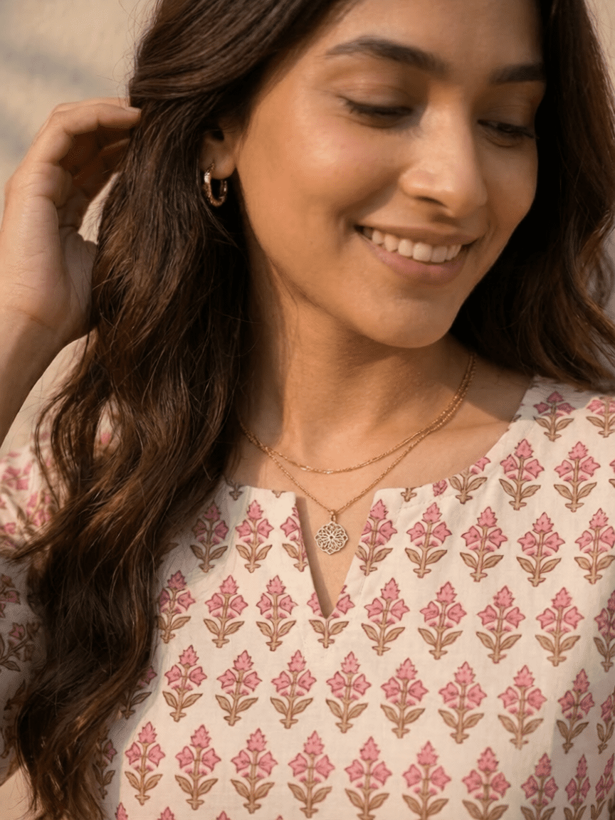 Pink Printed Cotton Kurti - Image 6