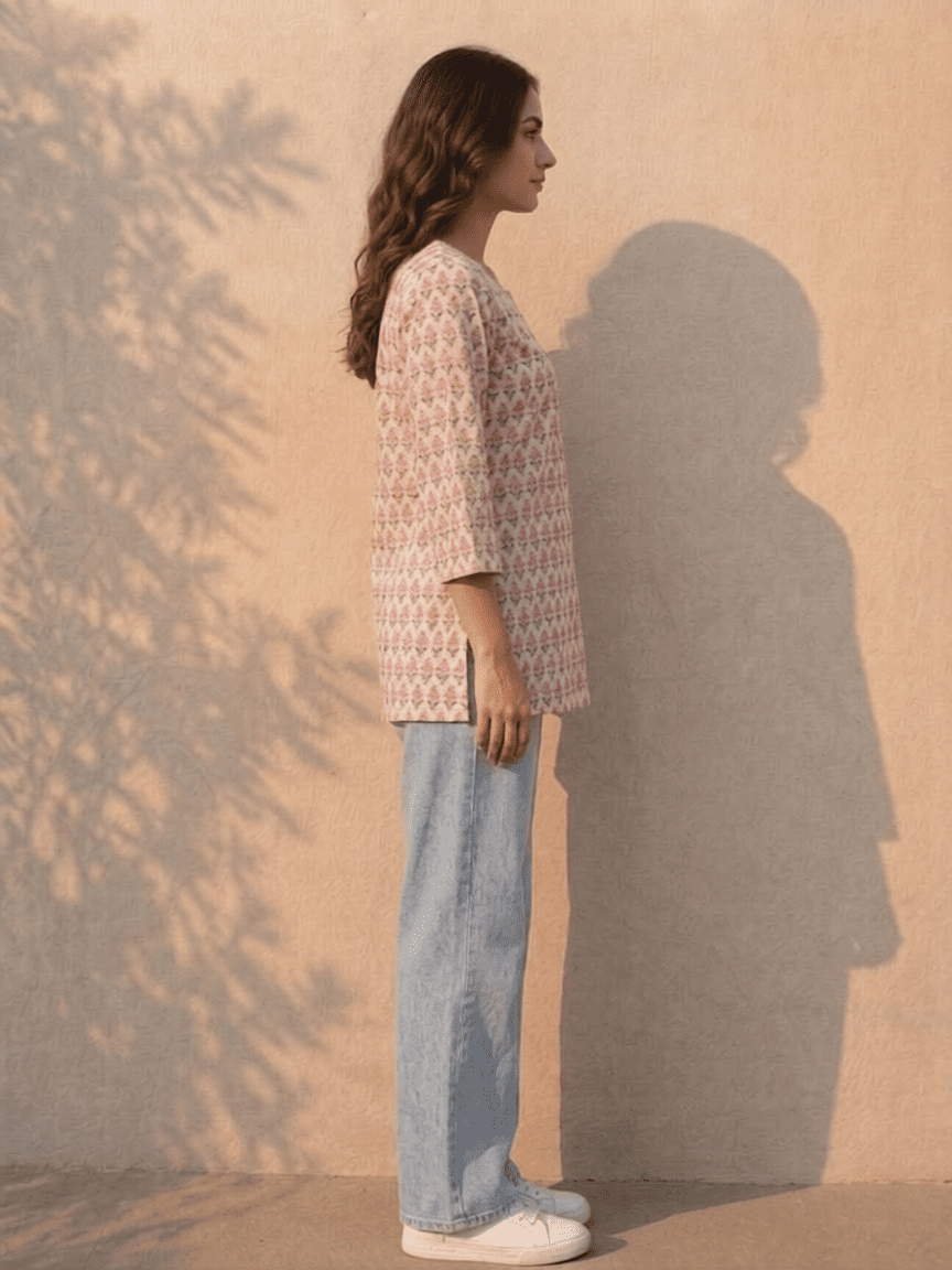 Pink Printed Cotton Kurti - Image 4