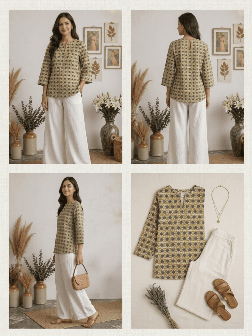 Mustard Printed Cotton Kurti - Image 6