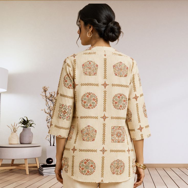 Beige Printed Casual Top - Image 5