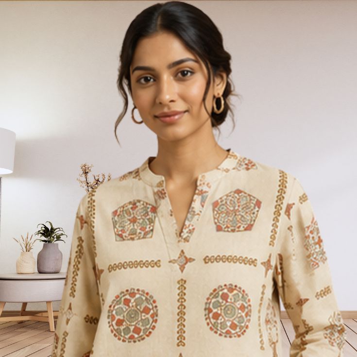 Beige Printed Casual Top - Image 4